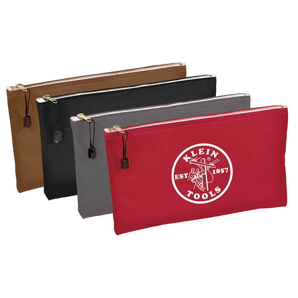 Klein Tools Zipper Bags, Canvas Tool Pouches Brown/Black/Gray/Red, 4-Pack
