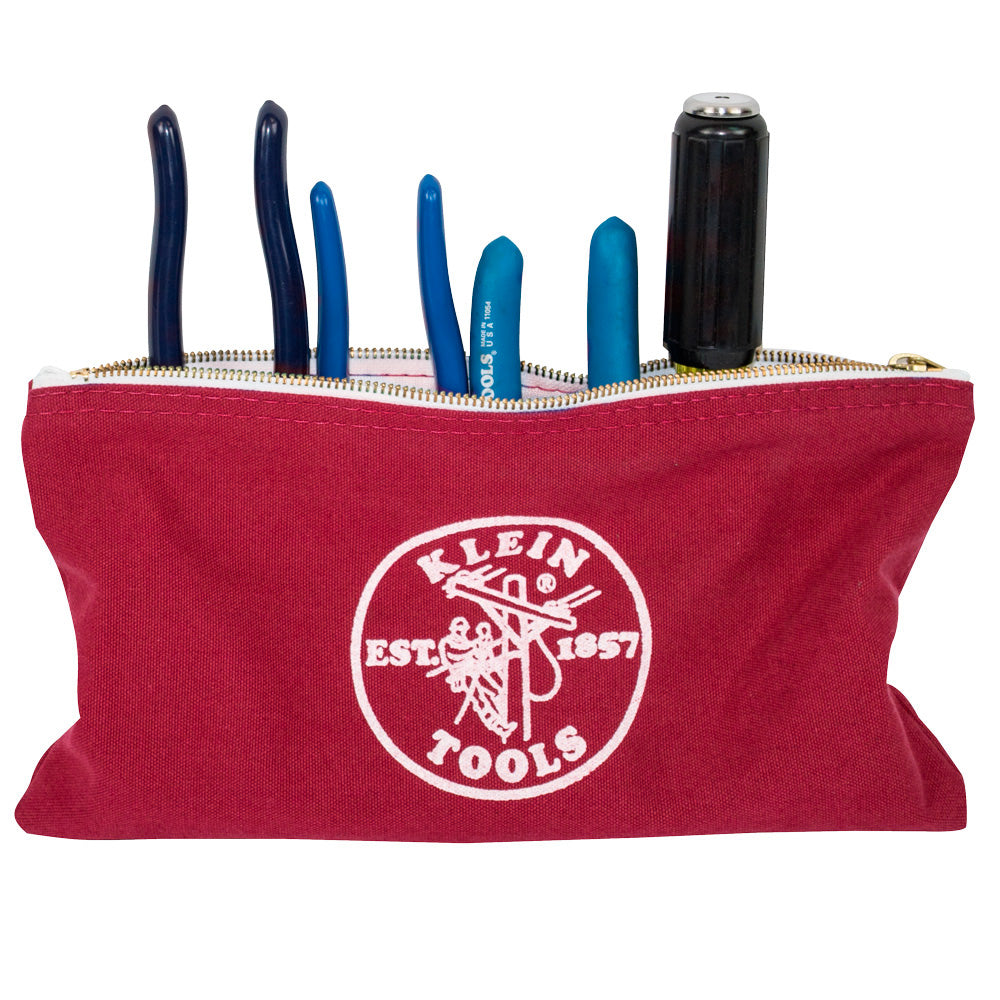 Klein Tools Zipper Bags, Canvas Tool Pouches Brown/Black/Gray/Red, 4-Pack