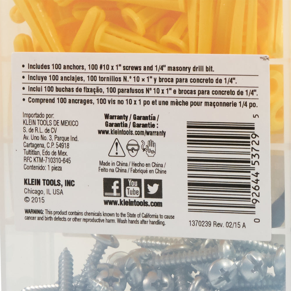 Klein Tools Conical Anchor Kit, 100 Anchors