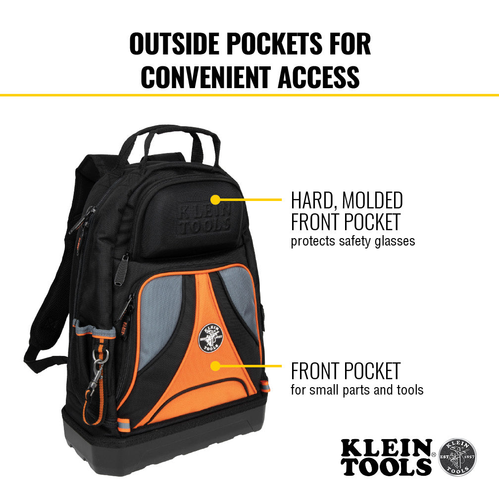 Klein Tools Tradesman Pro™ Tool Bag Backpack, 39 Pockets, Black, 14-Inch