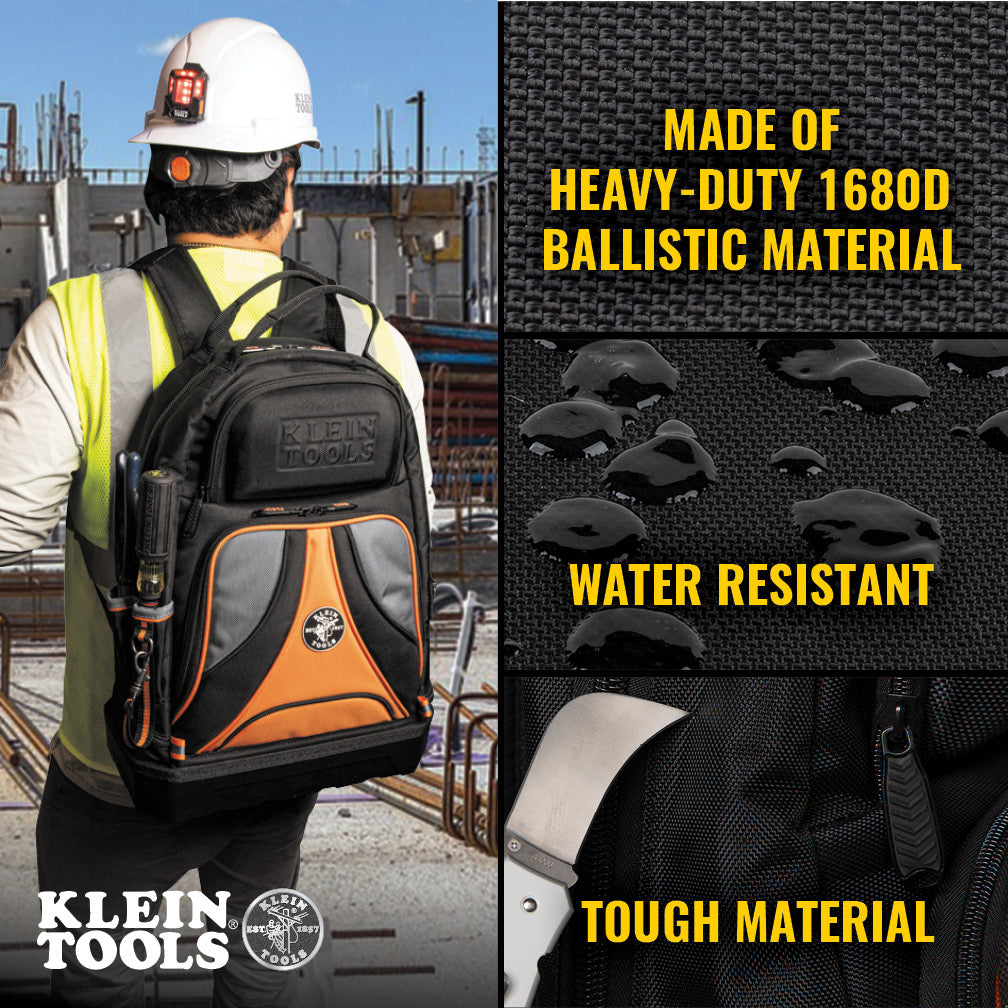 Klein Tools Tradesman Pro™ Tool Bag Backpack, 39 Pockets, Black, 14-Inch