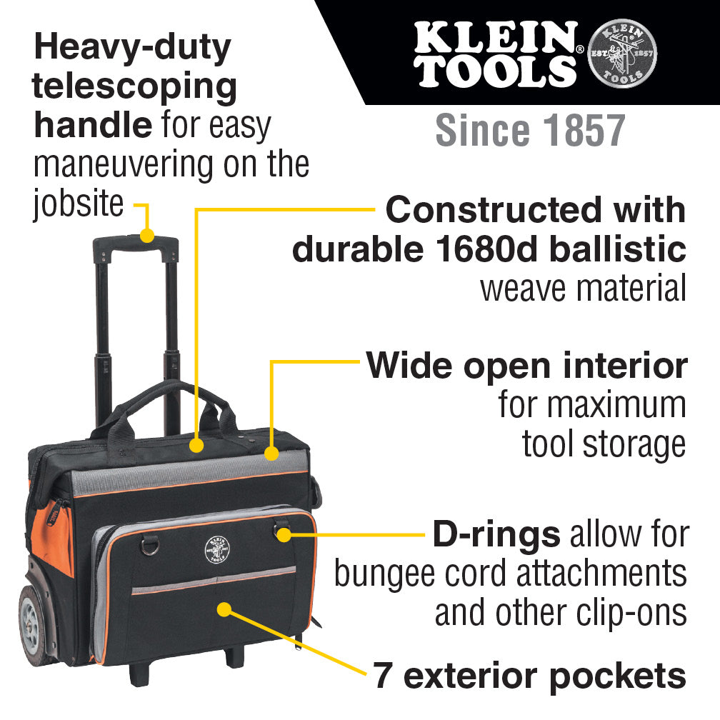 Klein Tools Tool Bag, Tradesman Pro™ Rolling Tool Bag, 24 Pockets, 19-Inch