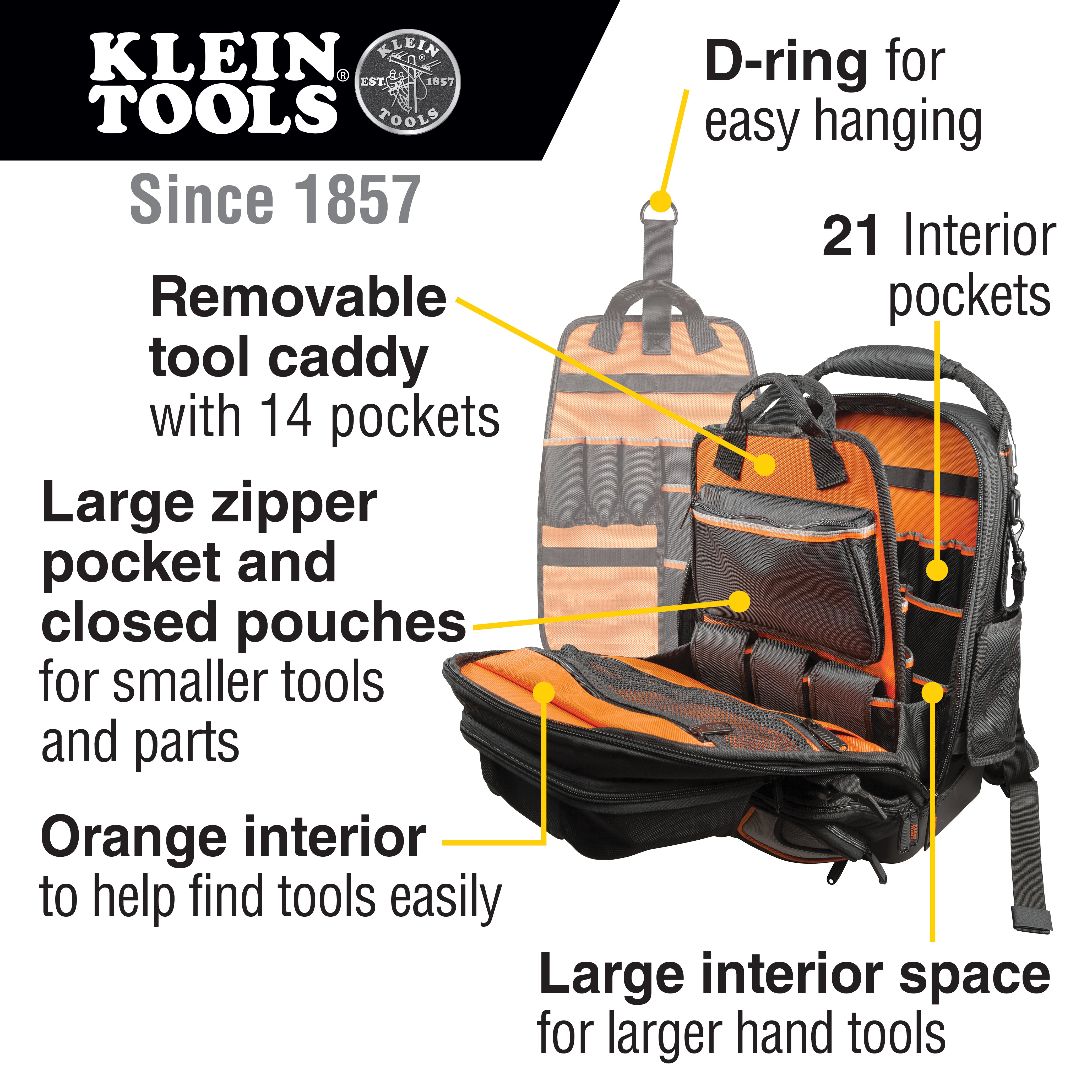 Klein Tools Tradesman Pro™ Tool Master Tool Bag Backpack, 48 Pockets, 19.5-Inch