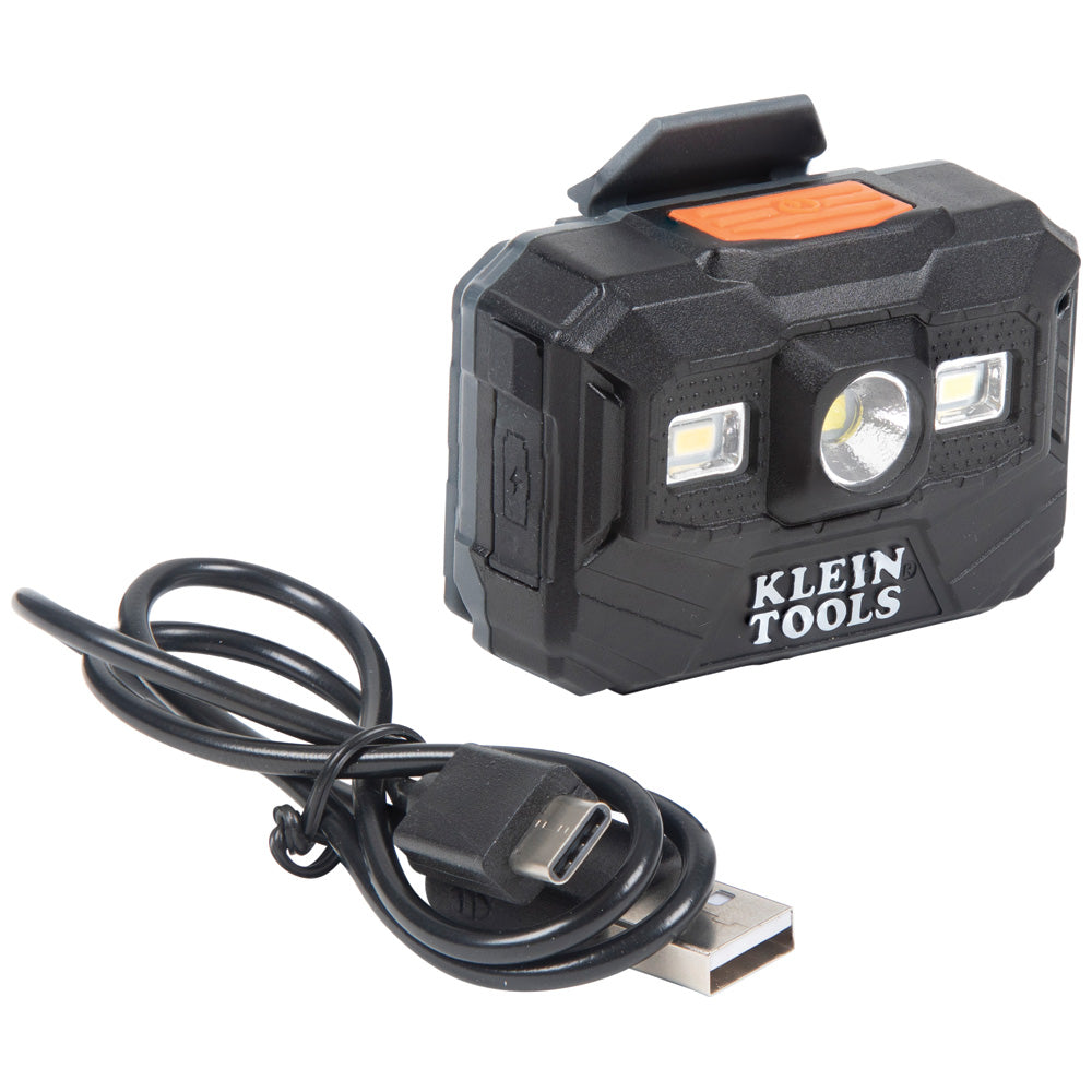 Klein Tools Hard Hat, Vented, Full Brim with Rechargeable Headlamp, White