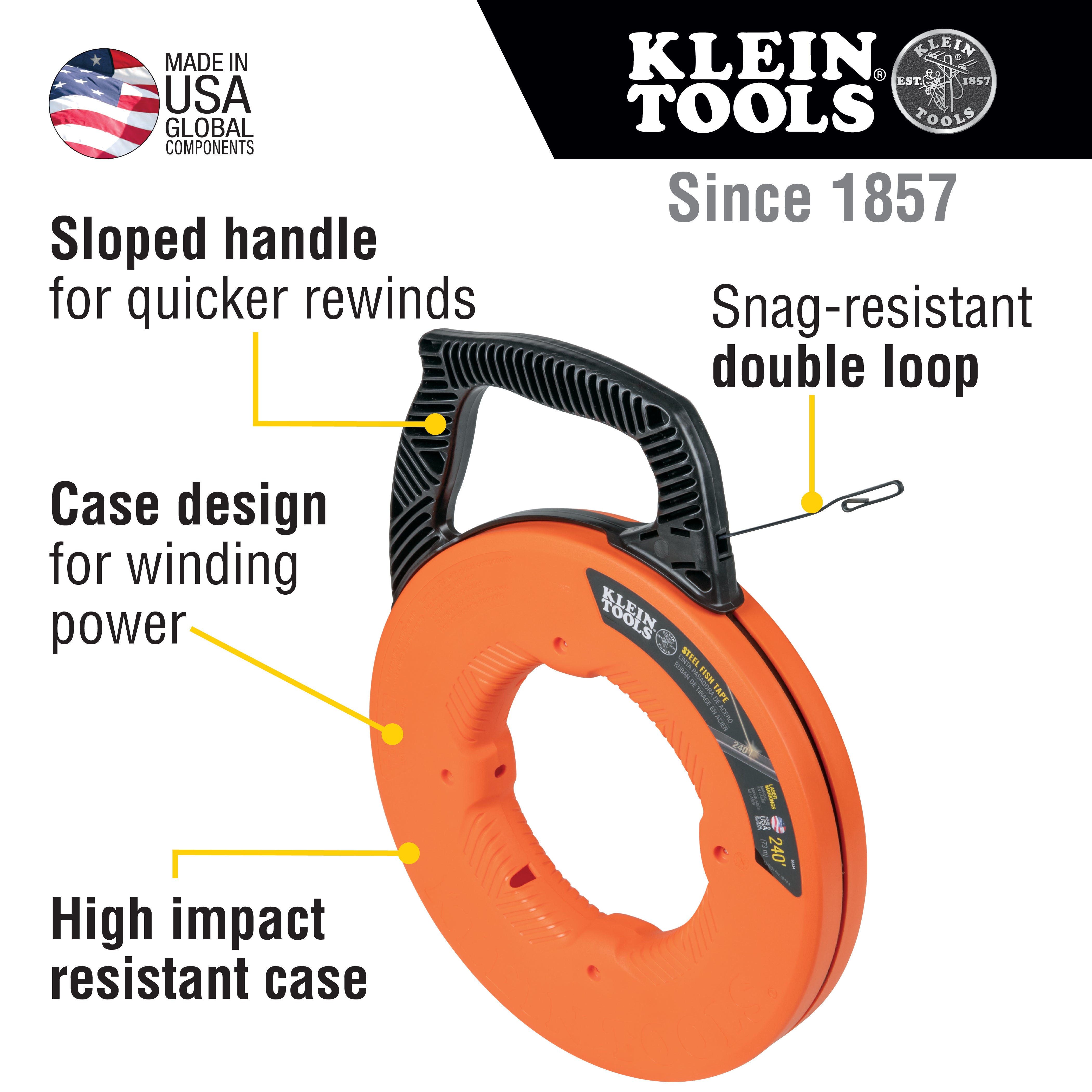 Klein Tools Steel Fish Tape, 1/8-Inch x 240-Foot