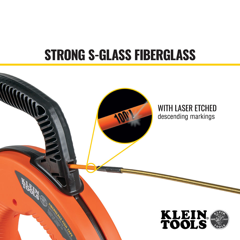 Klein Tools Fiberglass Fish Tape with Spiral Steel Leader, 100-Foot