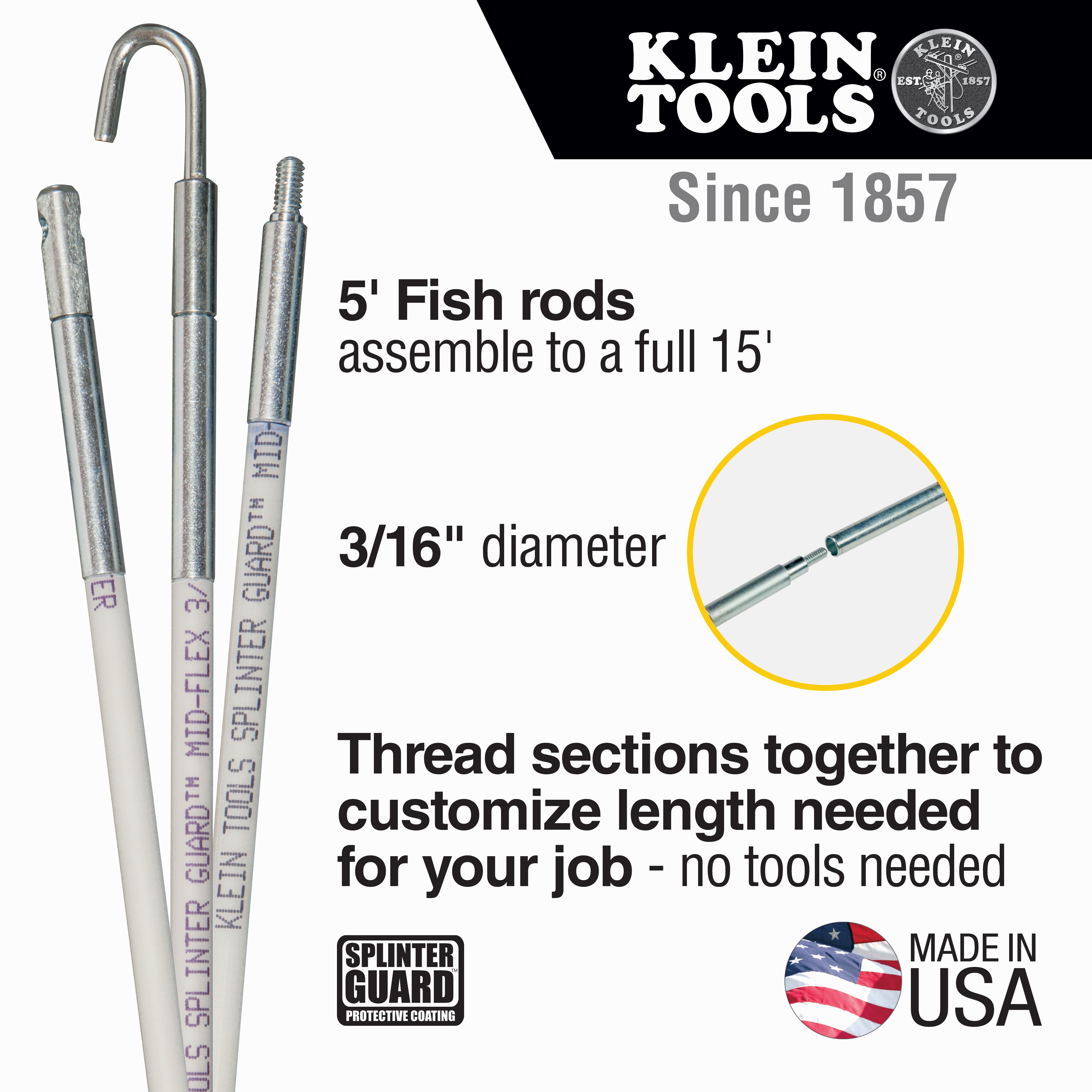 Klein Tools Mid-Flex Glow Rod Set, 15-Foot