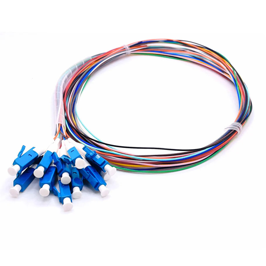 1M LC 12 Fibers Single Mode Unjacketed Color-Coded Fiber Optic Pigtail