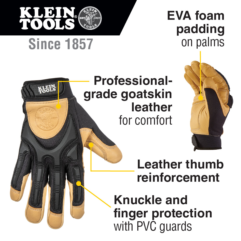 Klein Tools Leather Work Gloves, X-Large, Pair