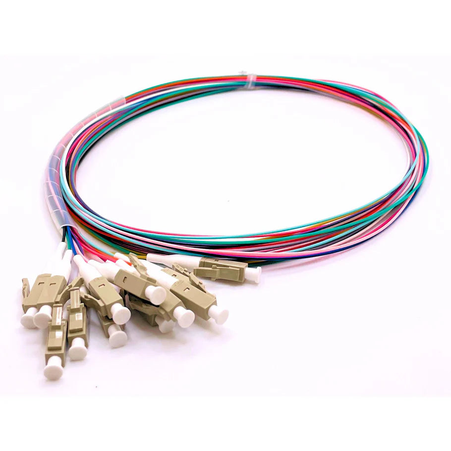 Optic Fiber Pigtail – 12 Strand LC Fiber Optic Pigtail, OM3 Multimode Fiber, Unjacketed