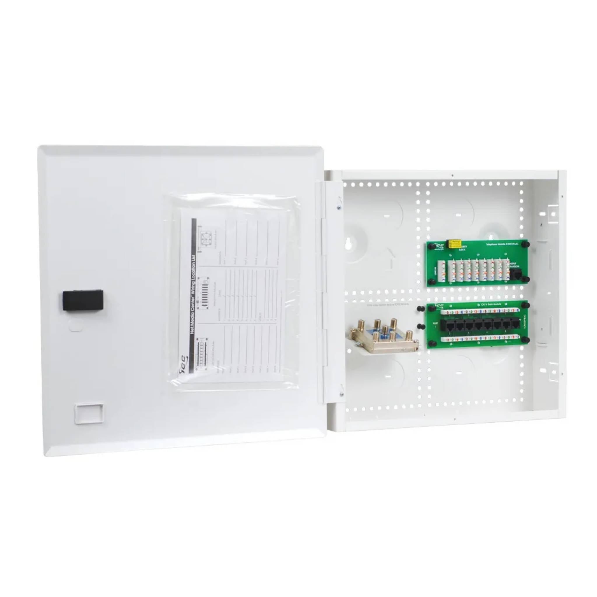 ICC 14" Wiring Enclosure Voice, Data, And Video Combo With Door White