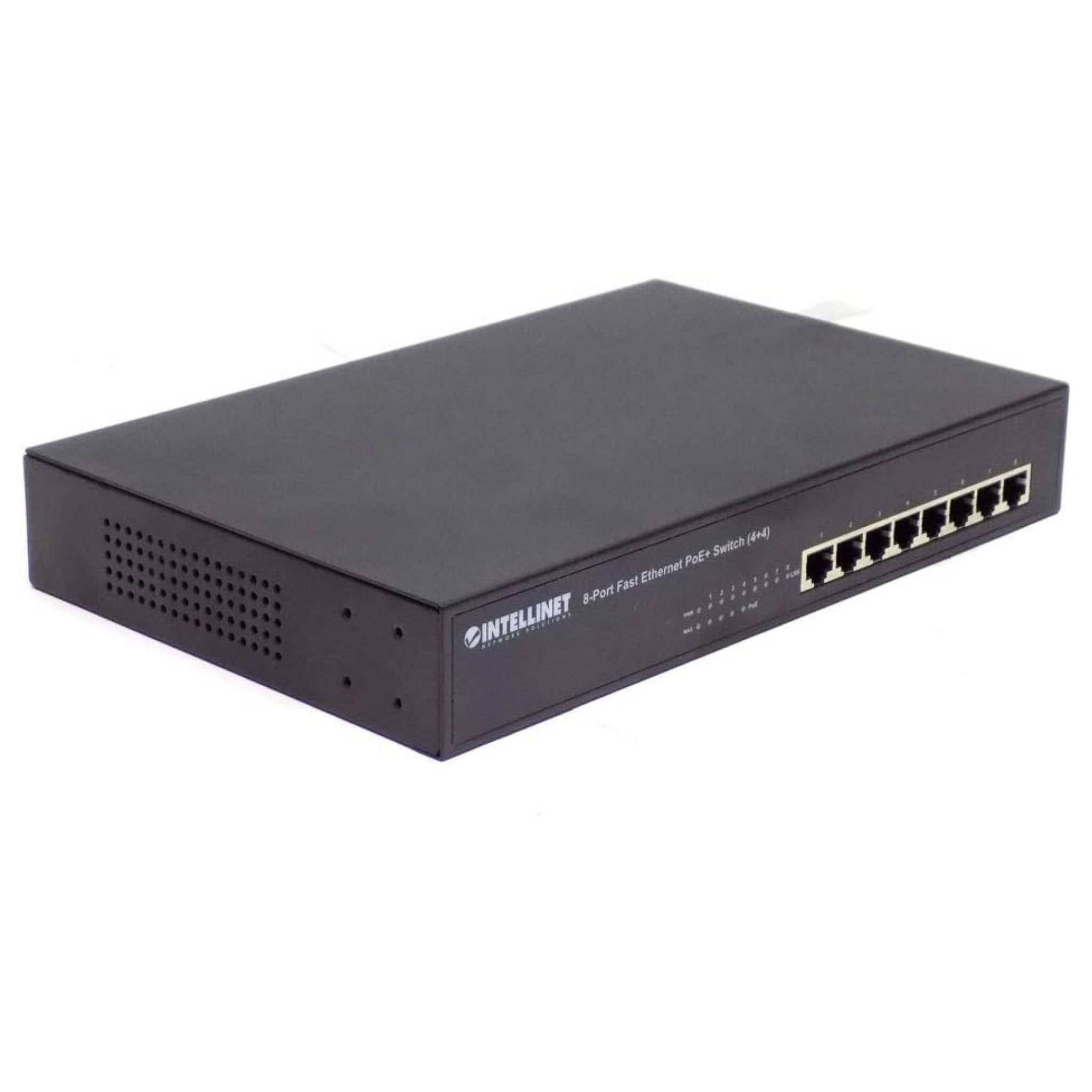 Intellinet 8-Port Fast Ethernet POE+ Switch with 4 POE Ports and 4 Standard Ports in Rack-Mount Design
