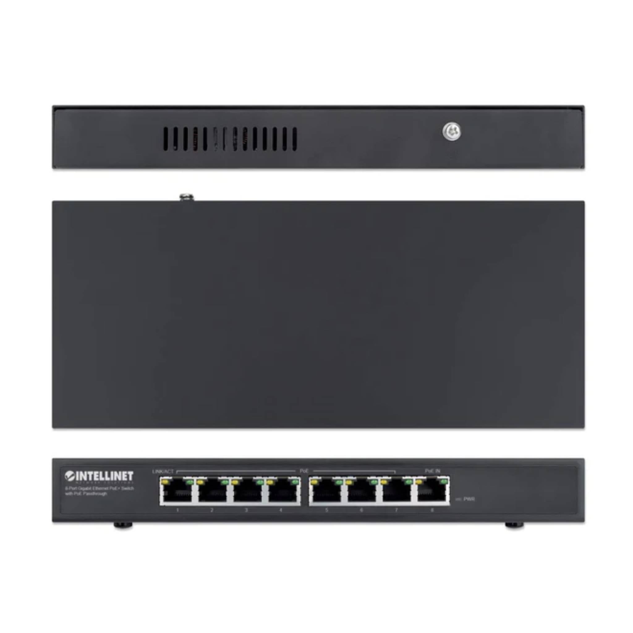Intellinet 8-Port Gigabit Ethernet PoE+ Switch with Passthrough PoE Port with 90 W Power Input, Seven PoE Ports, 85 W