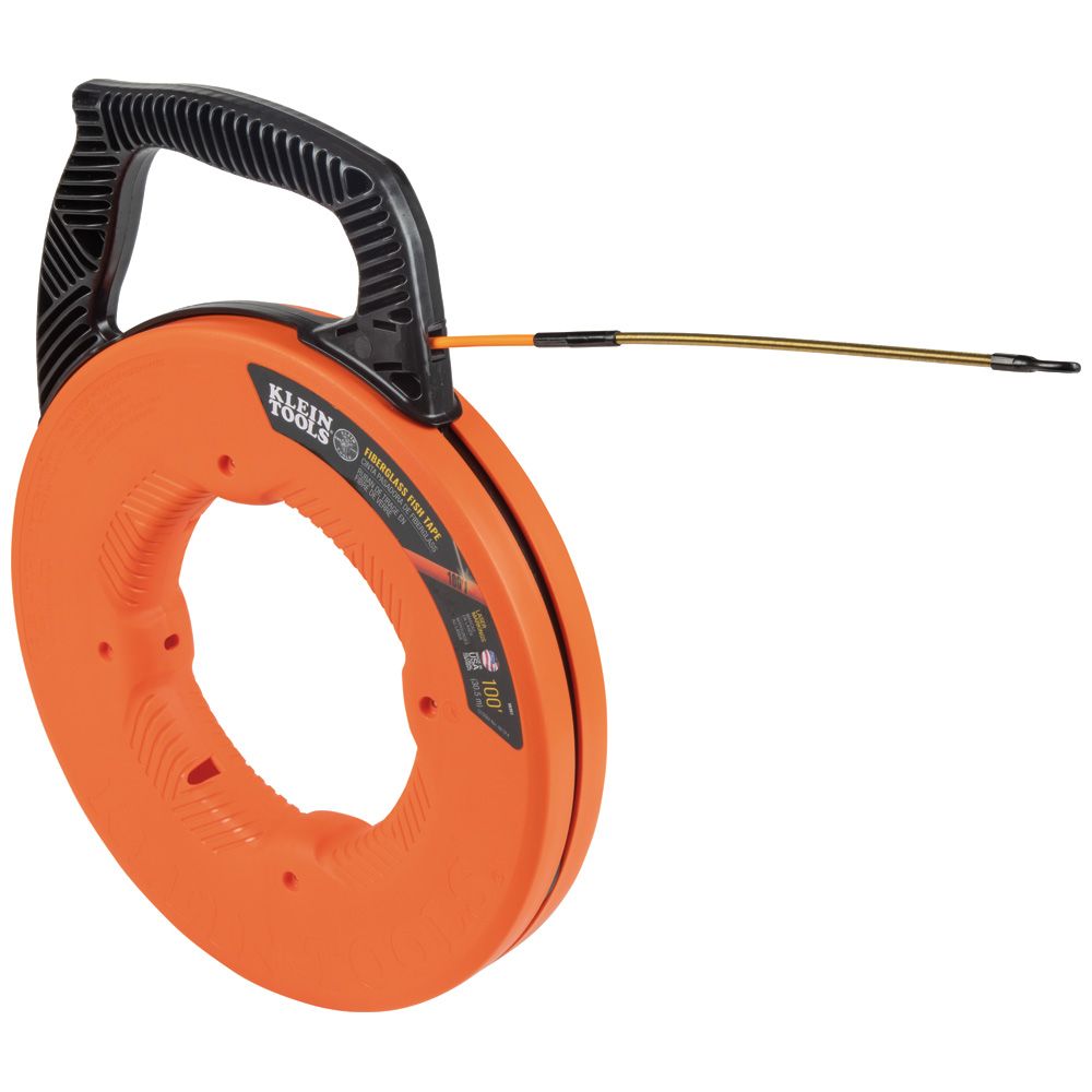 Fiberglass Fish Tape with Spiral Steel Leader, 100-Foot - Klein Tools