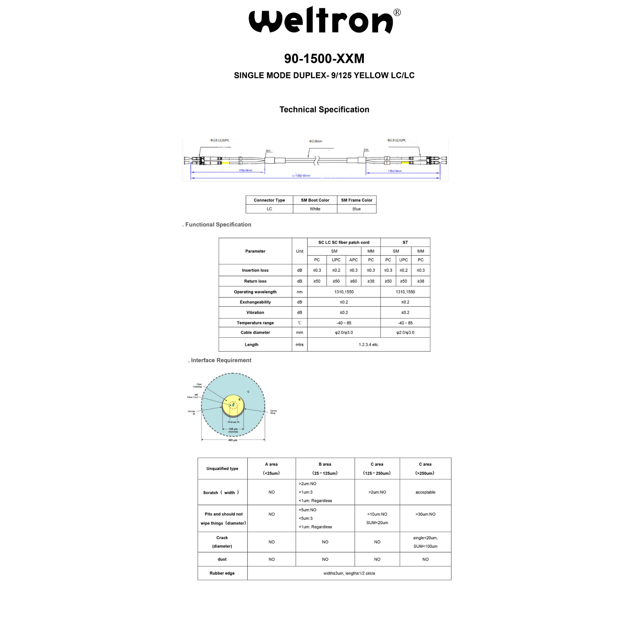 Weltron LC/LC 9/125 Single-mode OS1 Duplex Fiber Patch Cable