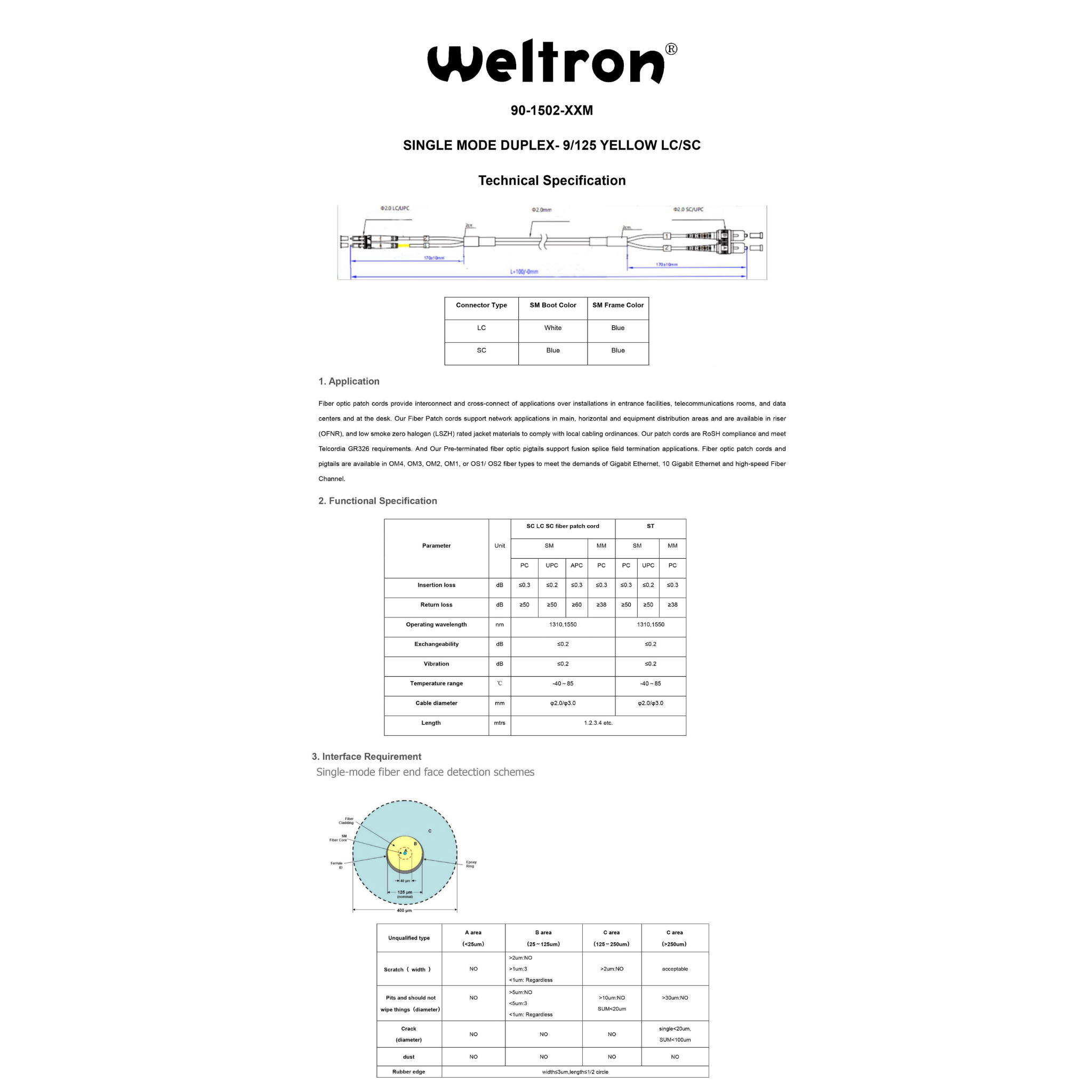 Weltron LC/SC 9/125 Single-mode OS1 Duplex Fiber Patch Cable