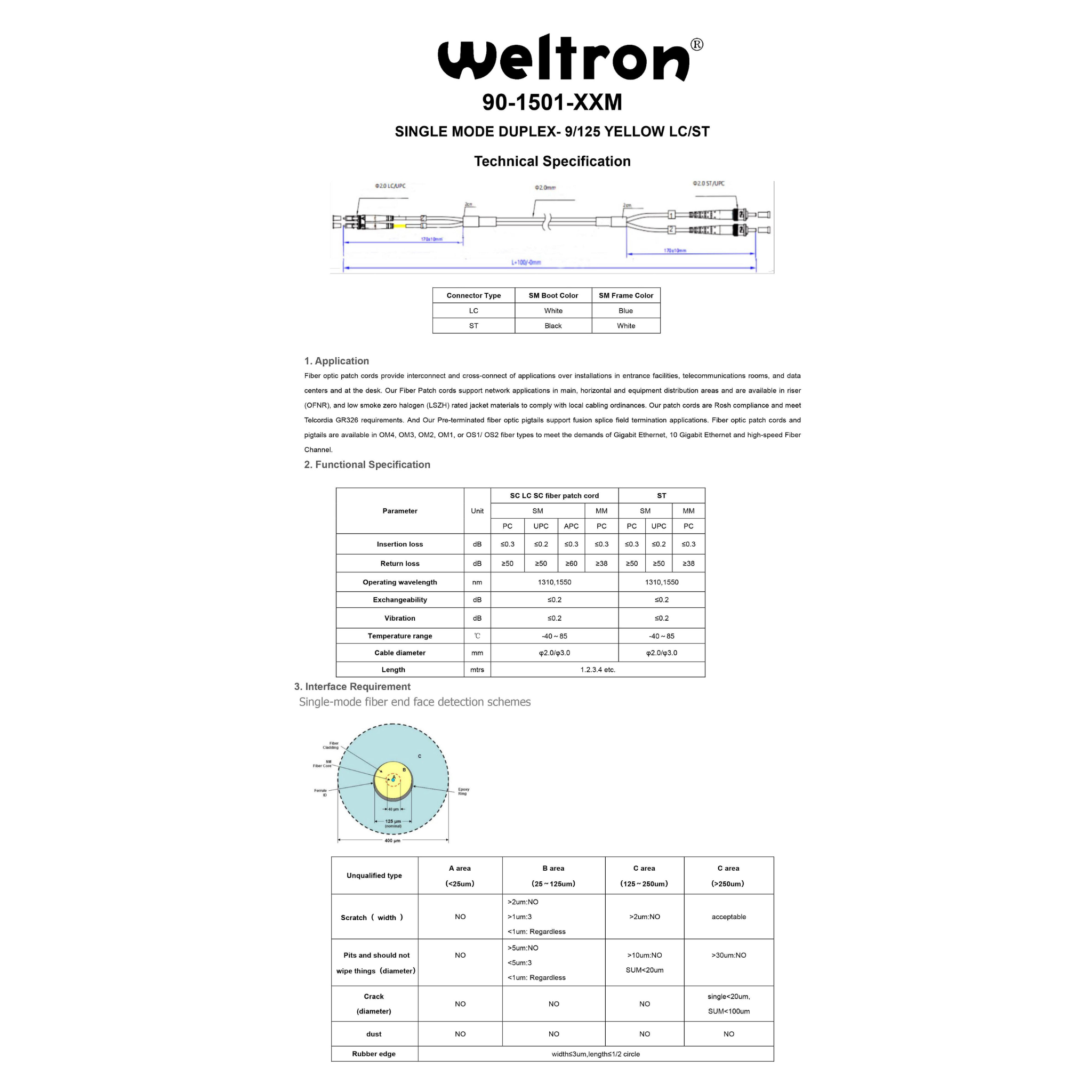 Weltron LC/ST 9/125 Single-mode OS1 Duplex Fiber Patch Cable