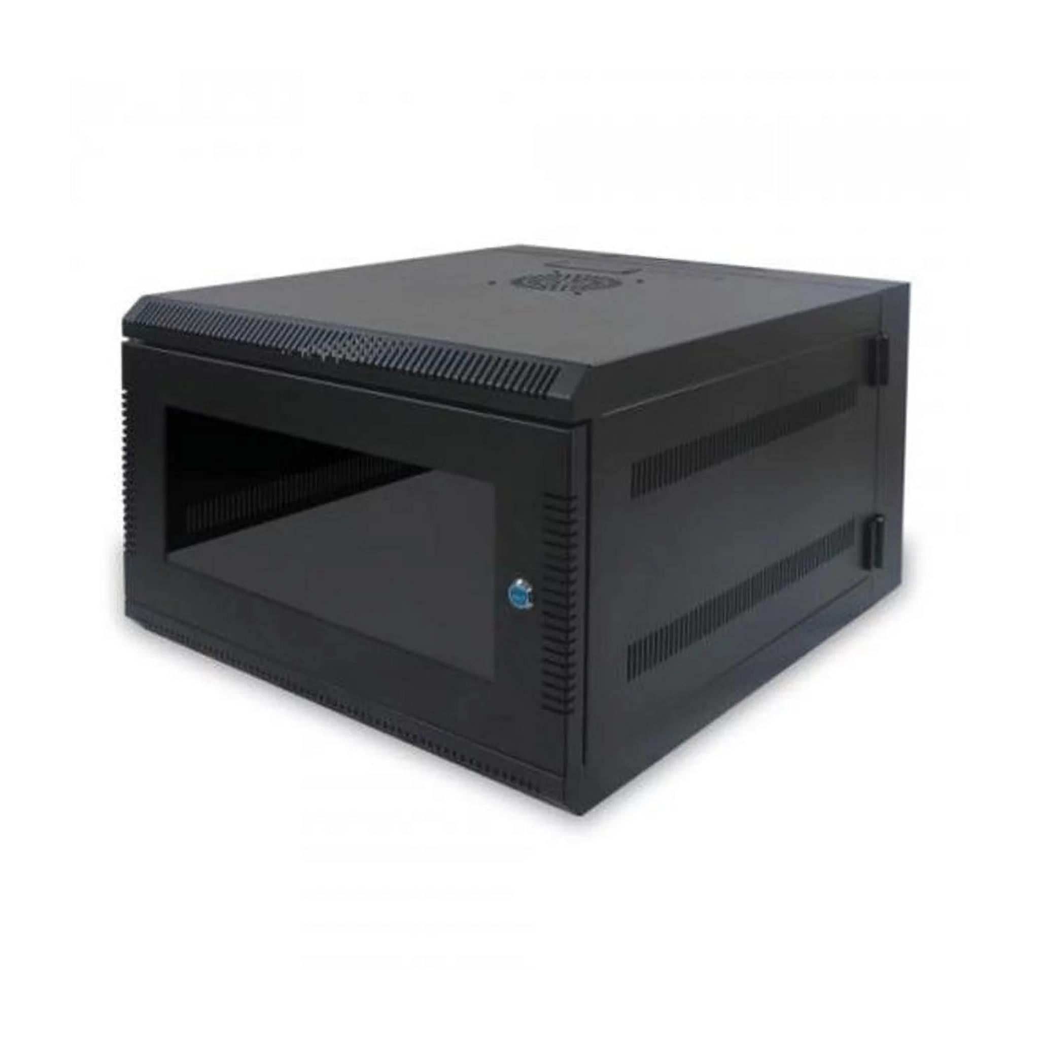 Wavenet 6U Wall Mount Cabinet | 23.6" x 23.6" x 14.6" | Heavy Duty Steel Frame | Tempered Glass Door | Reversible Right or Left Handed Door | 1 Preinstalled Fan & Additional Knockout for Extra Fan