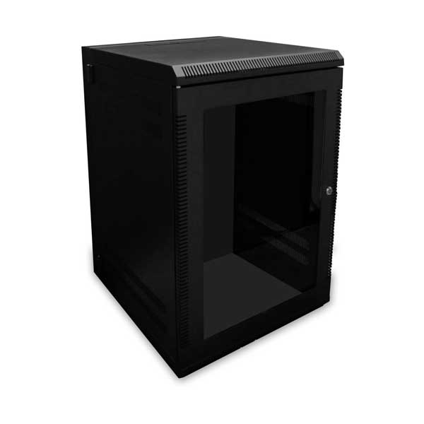 Wavenet 18U, 23.6 X 23.6 X 35.6, Heavy Duty Steel Frame, Tempered Glass Door, Reversable Right OR Left Handed Door, 1 Preinstalled Fan & 1 Knockout To Add Another Fan