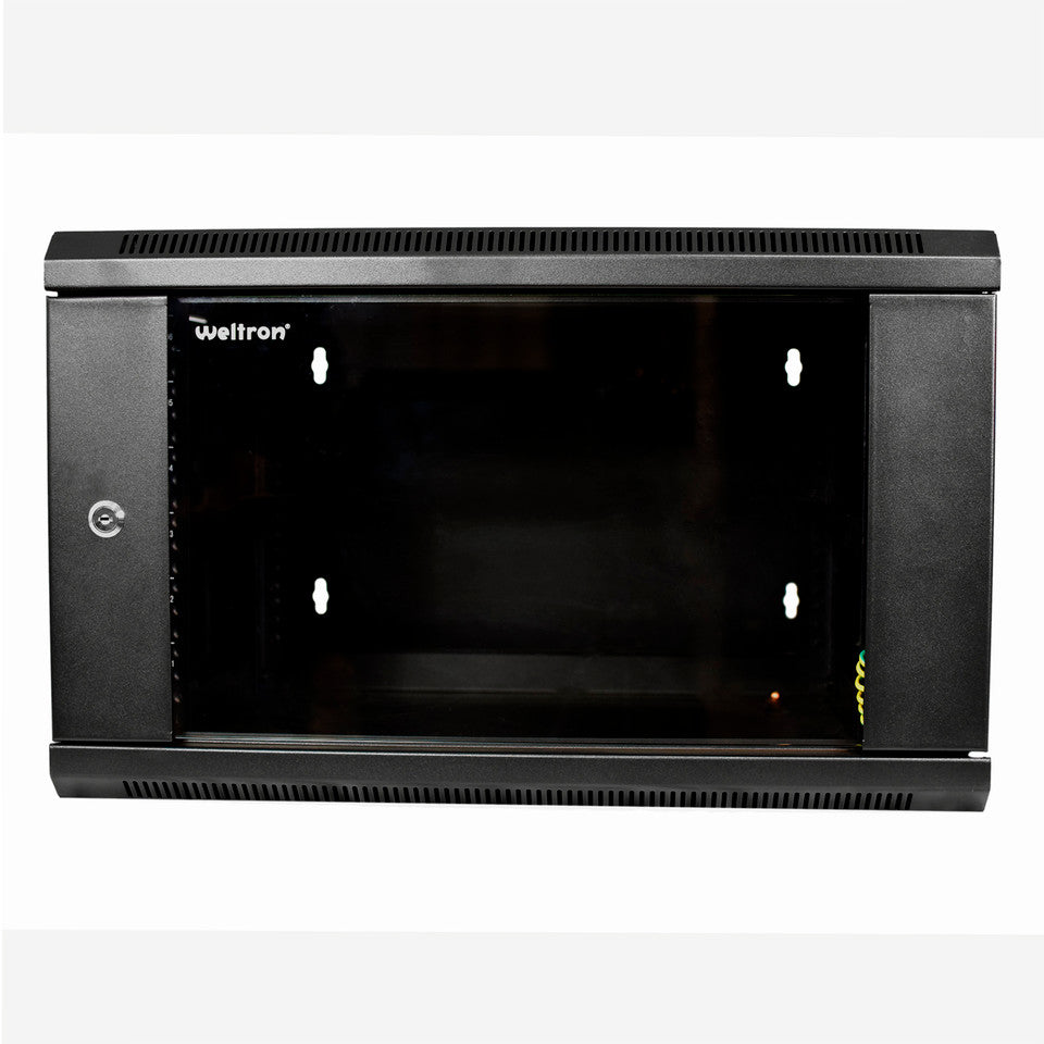 Weltron 6U Rack Unit Wall Mount Cabinet | Sturdy Steel Construction | Lockable Door with Tempered Glass | Ideal for Networking Equipment, Servers, AV Components | Easy Installation with Included Hardware | Black Finish