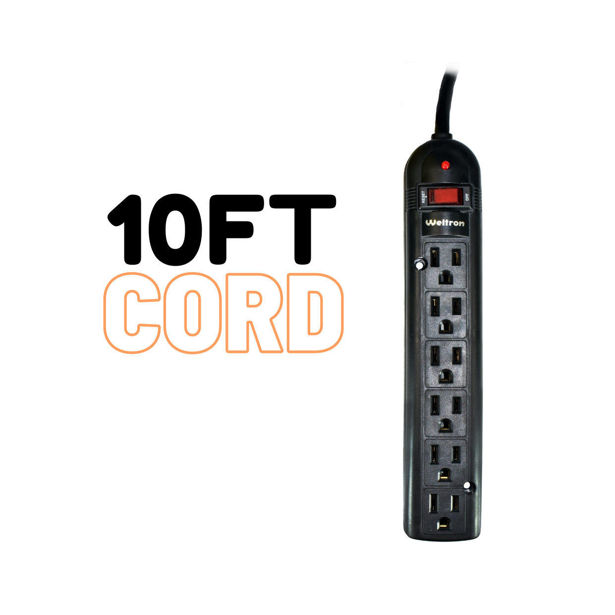 10FT 6-Outlet Surge Protector Power Strip