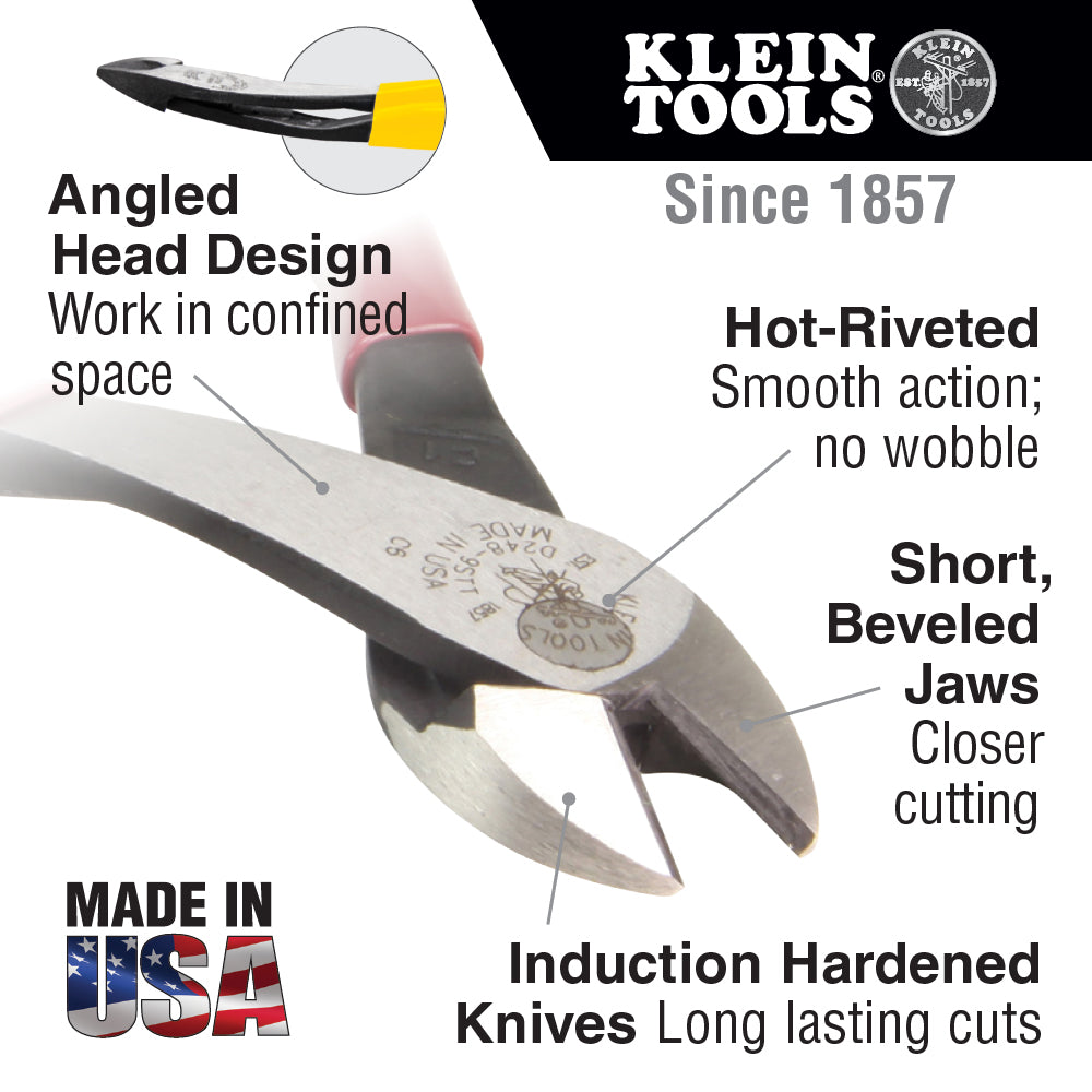 Klein Tools Diagonal Cutting Pliers, Angled Head, 8-Inch