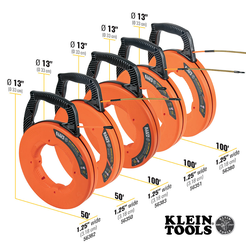 Klein Tools Fiberglass Fish Tape with Spiral Steel Leader, 100-Foot
