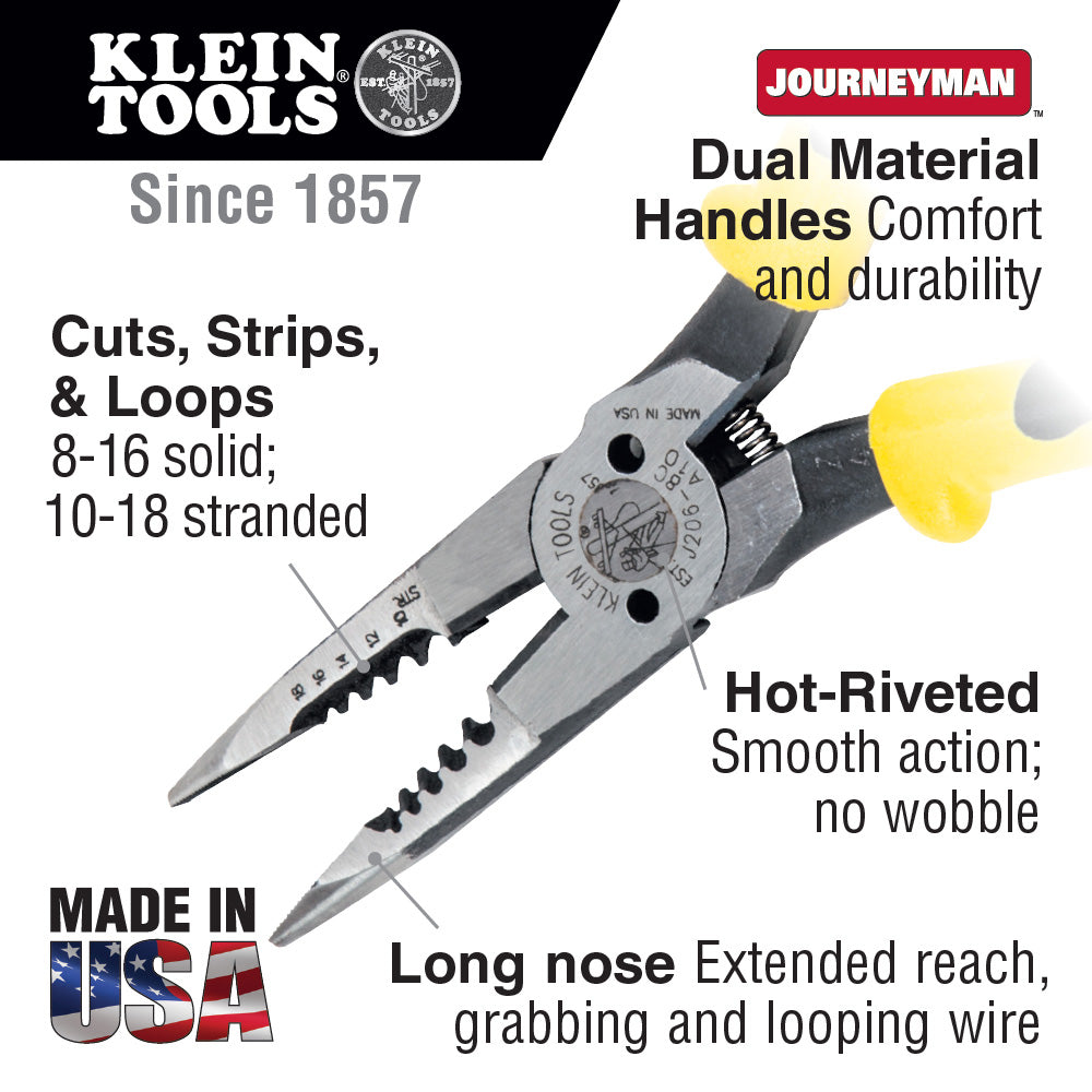 Klein Tools Pliers, All-Purpose Needle Nose, Spring Loaded, Cuts, Strips, 8.5-Inch