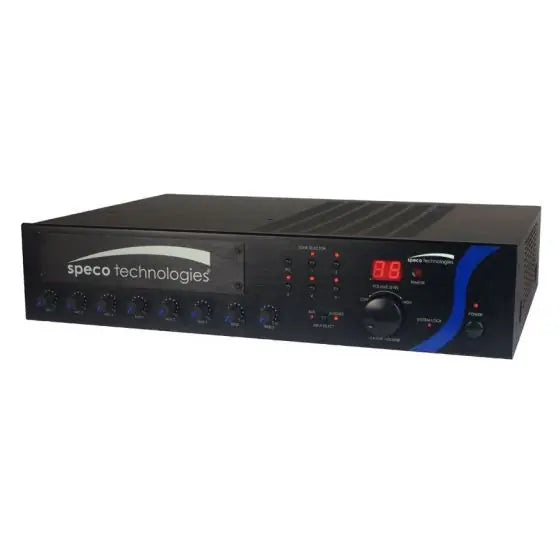 Speco 240W PA Mixer Amplifier with Module Bay, Remote Control, and Multiple Output Zones