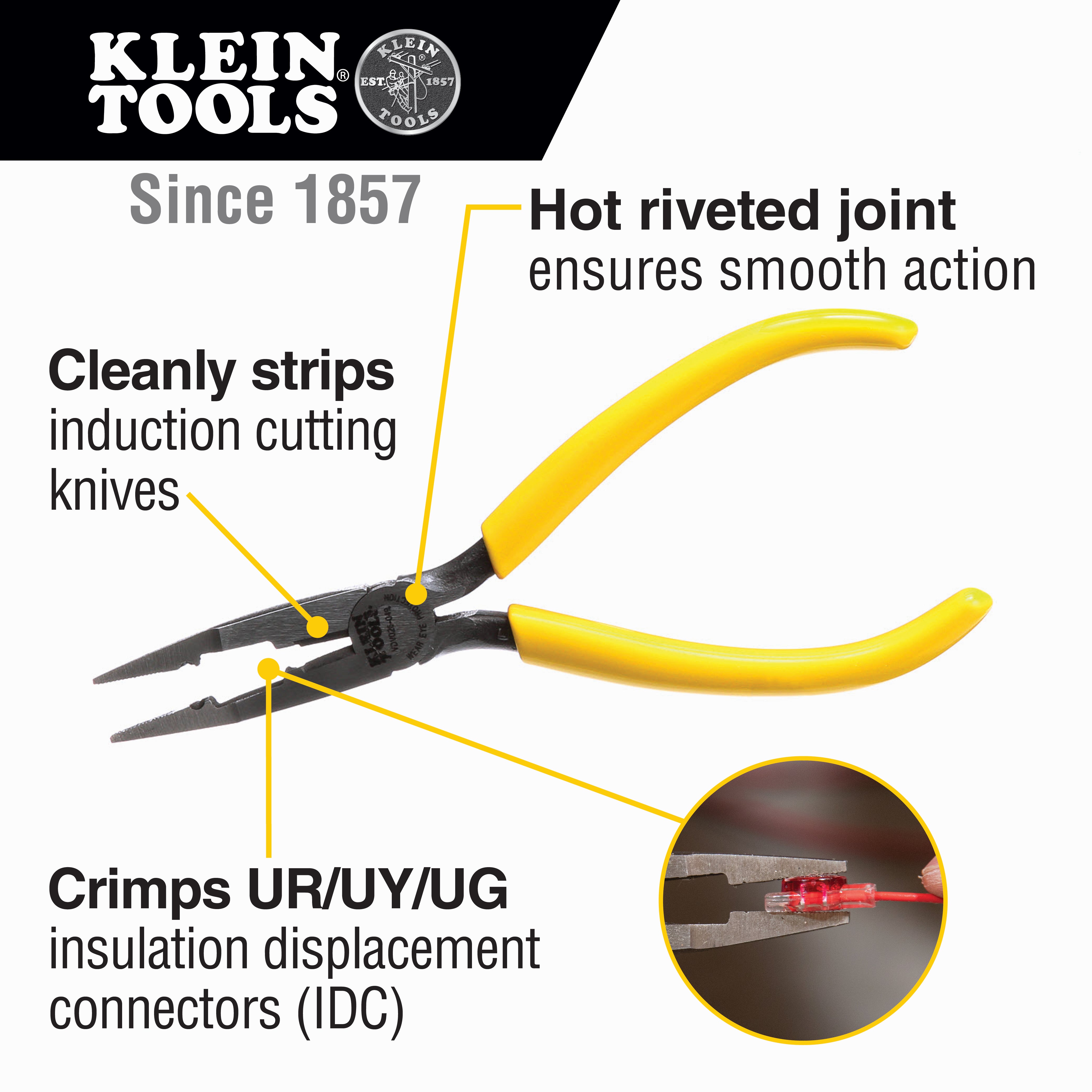 Klein Tools Pliers, Connector Crimping Needle Nose, 7-Inch