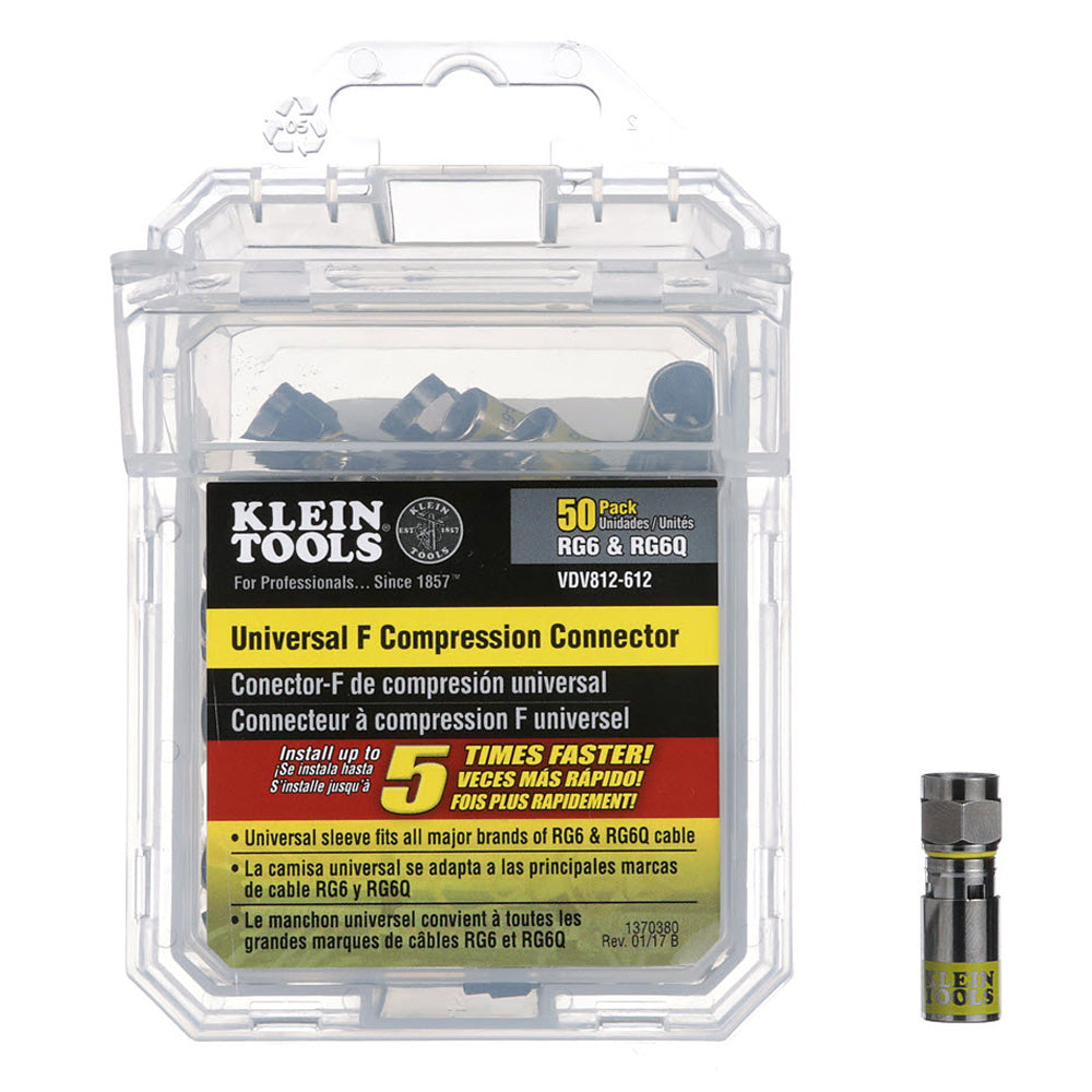 Klein Tools Universal F Compression Connectors RG6/6Q 50-Pack