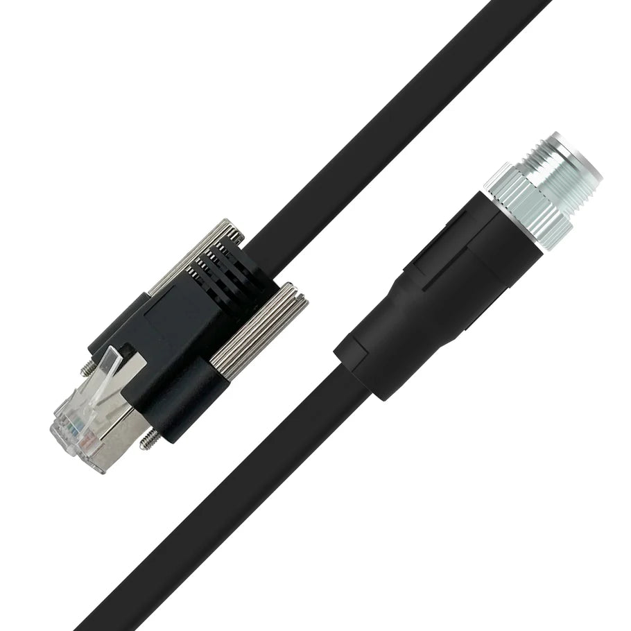 M12 X-coded Male RJ45 with Horizontal Screws to M12 PUR Jacket